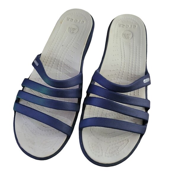 Crocs Sandals Womens Size 10W Blue Slip On Strappy Comfort Wedge Heel Summer - Picture 1 of 7
